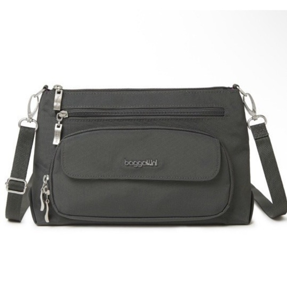 NWT $85 Baggallini Original Everyday Bag Charcoal Crossbody RFID Travel Purse